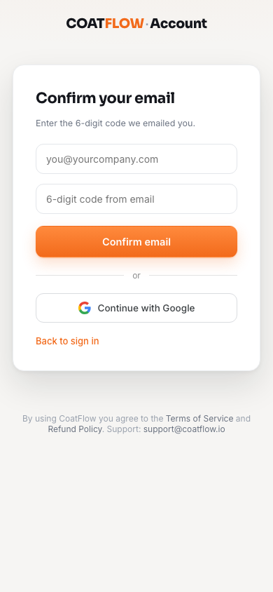 Email confirmation screen