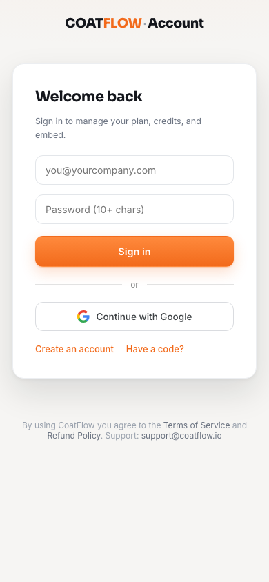 Contractor account sign-in screen